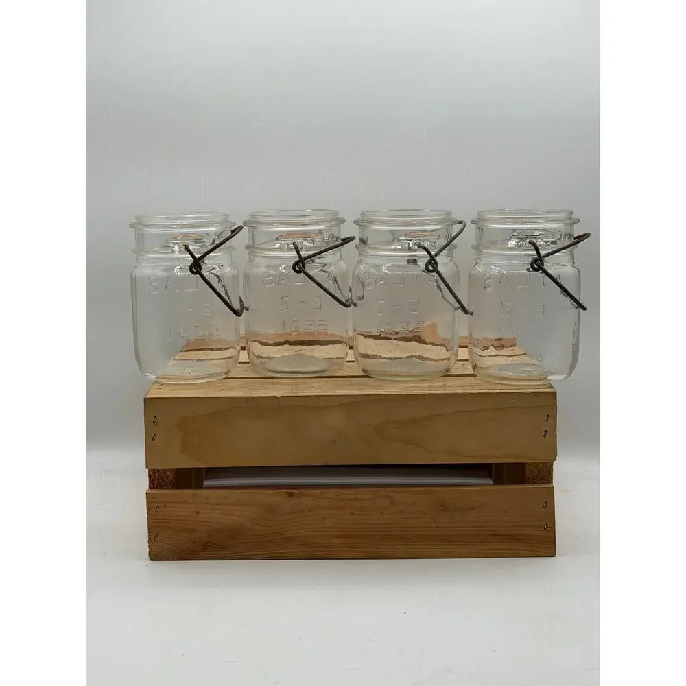 Vintage Atlas E-Z Seal Pint Mason Jars with Wire Bails (Set of 4, No Lids)- 5.5”